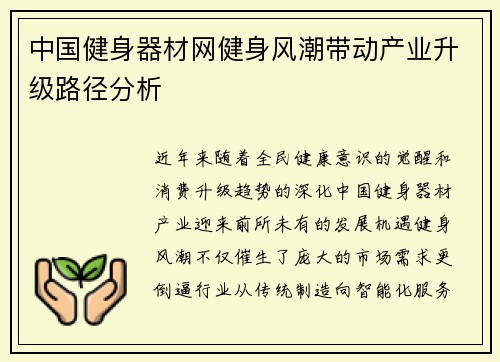 中国健身器材网健身风潮带动产业升级路径分析