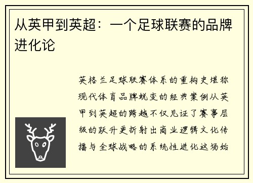 从英甲到英超：一个足球联赛的品牌进化论